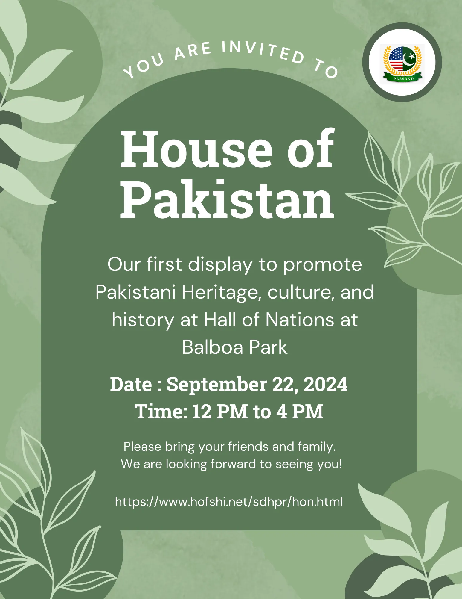 September 22nd – House of Pakistan Event at Balboa Park
