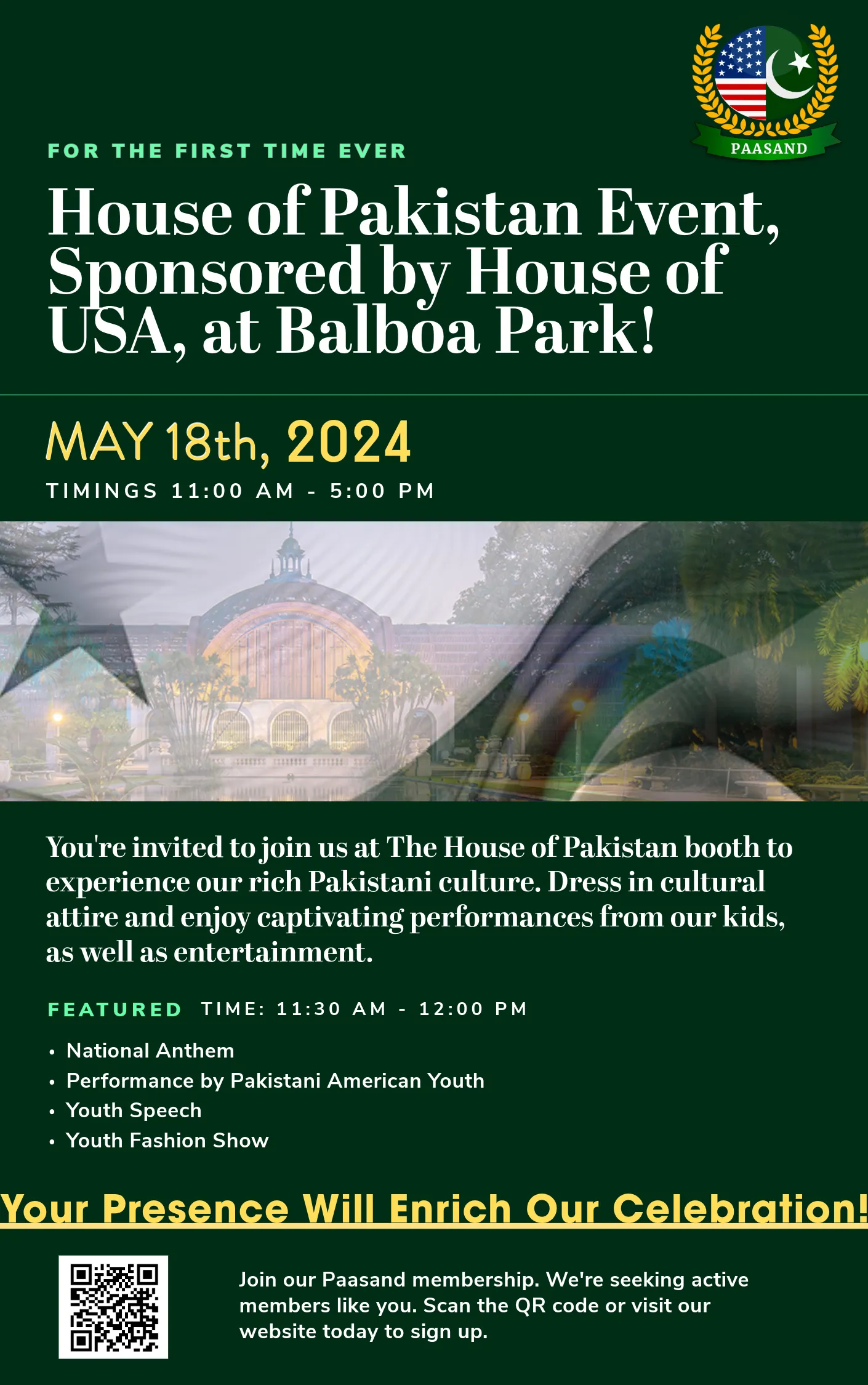 House of Pakistan Event, Sponsored by House of USA, at Balboa Park!